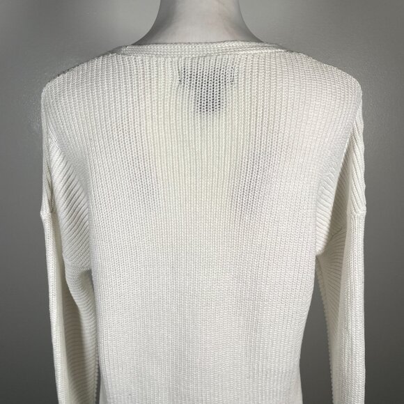 Rachel Zoe White V Neck Ribbed Knit Long Sleeve Pullover Tunic Sweater M - Picture 10 of 14